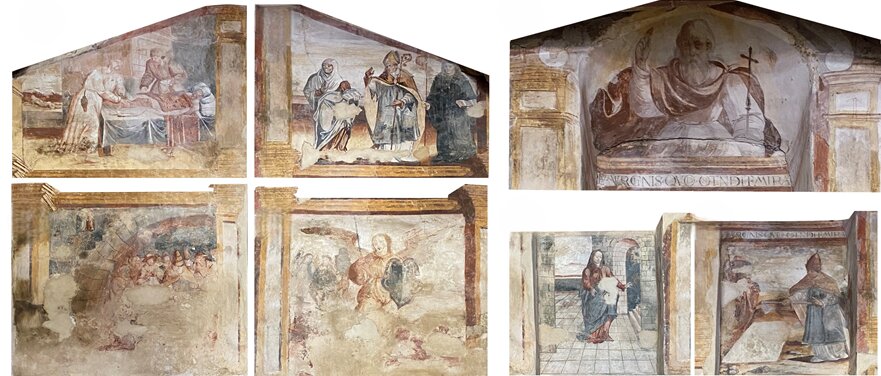 Pinturas murales representando un retablo en la Capilla de nossa Senhora das Neves en Vilar de Perdizes._sin numeraciones